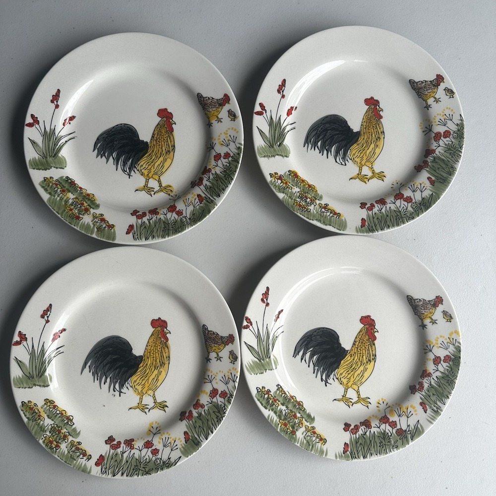 Paula Deen Southern Rooster Set Of 4 Lunch Salad Dessert Plates Chicken Farmhous